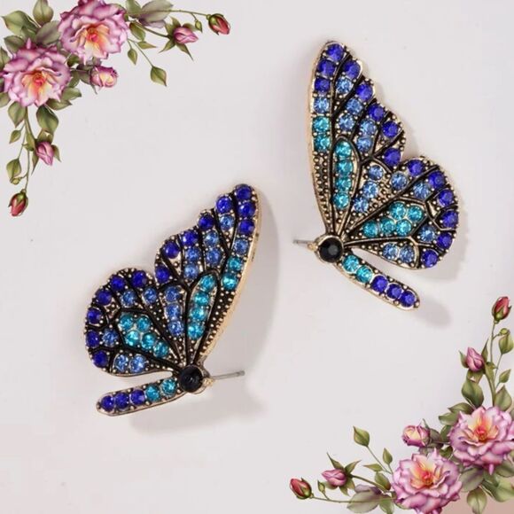 Rhinestone Butterfly Earrings - Picture 1 of 10